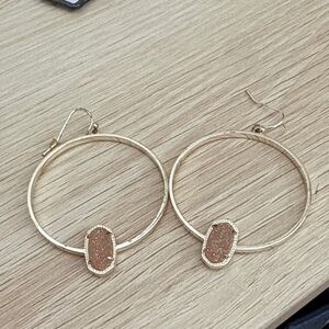 Gold Hoop Earrings with Champagne Druzy Accent - Women Jewelry